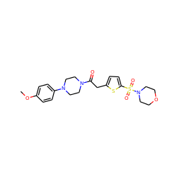 COc1ccc(N2CCN(C(=O)Cc3ccc(S(=O)(=O)N4CCOCC4)s3)CC2)cc1 ZINC000002630725