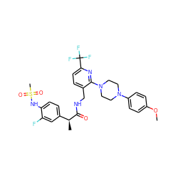 COc1ccc(N2CCN(c3nc(C(F)(F)F)ccc3CNC(=O)[C@@H](C)c3ccc(NS(C)(=O)=O)c(F)c3)CC2)cc1 ZINC000095579928