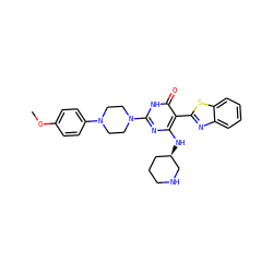 COc1ccc(N2CCN(c3nc(N[C@@H]4CCCNC4)c(-c4nc5ccccc5s4)c(=O)[nH]3)CC2)cc1 ZINC001772592952