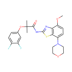 COc1ccc(N2CCOCC2)c2sc(NC(=O)C(C)(C)Oc3ccc(F)c(F)c3)nc12 ZINC001772600316