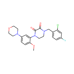 COc1ccc(N2CCOCC2)cc1N1CCN(Cc2ccc(F)cc2Cl)C(=O)C1=O ZINC000095565359