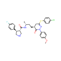COc1ccc(N2N=C(Sc3ccc(Cl)cc3)C[C@H](CC[C@@H](C)NC(=O)[C@@H]3CNC[C@H]3c3ccc(F)cc3)C2=O)cc1 ZINC000028460095