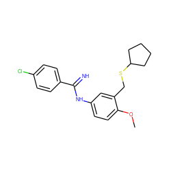 COc1ccc(NC(=N)c2ccc(Cl)cc2)cc1CSC1CCCC1 ZINC000169352356