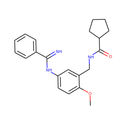 COc1ccc(NC(=N)c2ccccc2)cc1CNC(=O)C1CCCC1 ZINC000169352389