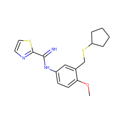 COc1ccc(NC(=N)c2nccs2)cc1CSC1CCCC1 ZINC000169352361