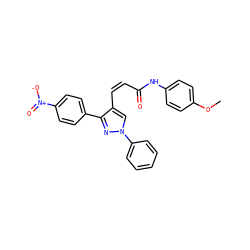 COc1ccc(NC(=O)/C=C\c2cn(-c3ccccc3)nc2-c2ccc([N+](=O)[O-])cc2)cc1 ZINC000084759348