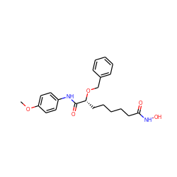 COc1ccc(NC(=O)[C@@H](CCCCCC(=O)NO)OCc2ccccc2)cc1 ZINC000028956728