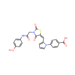 COc1ccc(NC(=O)CN2C(=O)S/C(=C/c3cccn3-c3ccc(C(=O)O)cc3)C2=O)cc1 ZINC000033294143