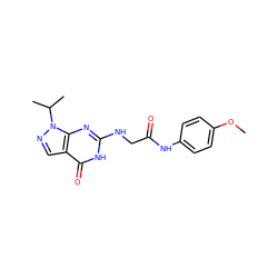 COc1ccc(NC(=O)CNc2nc3c(cnn3C(C)C)c(=O)[nH]2)cc1 ZINC000299825113