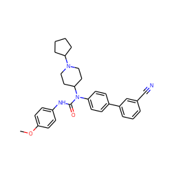 COc1ccc(NC(=O)N(c2ccc(-c3cccc(C#N)c3)cc2)C2CCN(C3CCCC3)CC2)cc1 ZINC000013648085