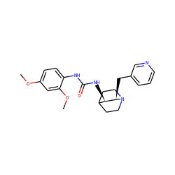 COc1ccc(NC(=O)N[C@@H]2C3CCN(CC3)[C@@H]2Cc2cccnc2)c(OC)c1 ZINC000028524538