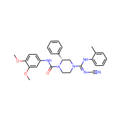 COc1ccc(NC(=O)N2CCN(/C(=N/C#N)Nc3ccccc3C)C[C@H]2c2ccccc2)cc1OC ZINC000040933955