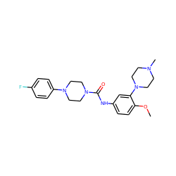 COc1ccc(NC(=O)N2CCN(c3ccc(F)cc3)CC2)cc1N1CCN(C)CC1 ZINC000028525691