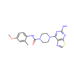 COc1ccc(NC(=O)N2CCN(c3nc(N)nc4scnc34)CC2)c(C)c1 ZINC000205811328