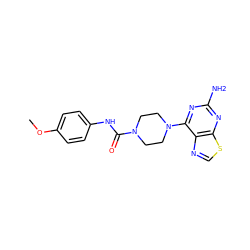 COc1ccc(NC(=O)N2CCN(c3nc(N)nc4scnc34)CC2)cc1 ZINC000205811360