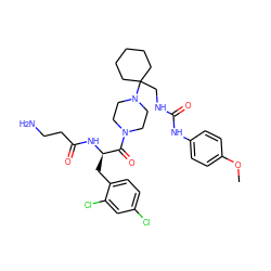 COc1ccc(NC(=O)NCC2(N3CCN(C(=O)[C@@H](Cc4ccc(Cl)cc4Cl)NC(=O)CCN)CC3)CCCCC2)cc1 ZINC000028462318