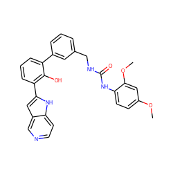 COc1ccc(NC(=O)NCc2cccc(-c3cccc(-c4cc5cnccc5[nH]4)c3O)c2)c(OC)c1 ZINC000101410080