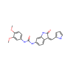 COc1ccc(NC(=O)Nc2ccc3c(c2)NC(=O)/C3=C\c2ccc[nH]2)cc1OC ZINC000053298256