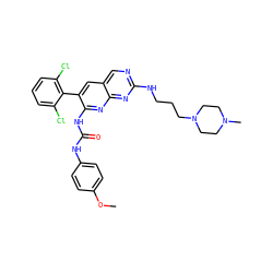 COc1ccc(NC(=O)Nc2nc3nc(NCCCN4CCN(C)CC4)ncc3cc2-c2c(Cl)cccc2Cl)cc1 ZINC000021289421