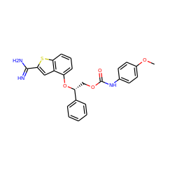 COc1ccc(NC(=O)OC[C@@H](Oc2cccc3sc(C(=N)N)cc23)c2ccccc2)cc1 ZINC000045358479