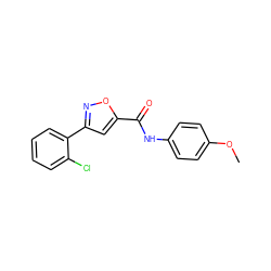 COc1ccc(NC(=O)c2cc(-c3ccccc3Cl)no2)cc1 ZINC000004060162