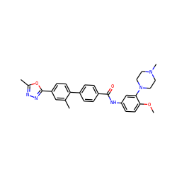 COc1ccc(NC(=O)c2ccc(-c3ccc(-c4nnc(C)o4)cc3C)cc2)cc1N1CCN(C)CC1 ZINC000000598510