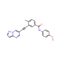 COc1ccc(NC(=O)c2ccc(C)c(C#Cc3cnc4ccnn4c3)c2)cc1 ZINC000095588005