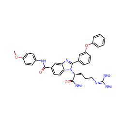 COc1ccc(NC(=O)c2ccc3c(c2)nc(-c2cccc(Oc4ccccc4)c2)n3[C@@H](CCCN=C(N)N)C(N)=O)cc1 ZINC000142045417