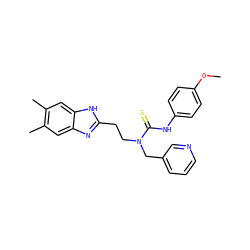 COc1ccc(NC(=S)N(CCc2nc3cc(C)c(C)cc3[nH]2)Cc2cccnc2)cc1 ZINC000001360837