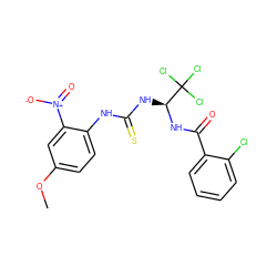 COc1ccc(NC(=S)N[C@H](NC(=O)c2ccccc2Cl)C(Cl)(Cl)Cl)c([N+](=O)[O-])c1 ZINC000008828789