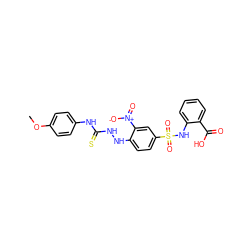 COc1ccc(NC(=S)NNc2ccc(S(=O)(=O)Nc3ccccc3C(=O)O)cc2[N+](=O)[O-])cc1 ZINC000013683328