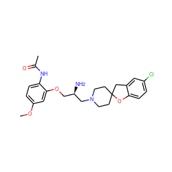 COc1ccc(NC(C)=O)c(OC[C@@H](N)CN2CCC3(CC2)Cc2cc(Cl)ccc2O3)c1 ZINC000095592230