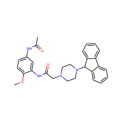 COc1ccc(NC(C)=O)cc1NC(=O)CN1CCN(C2c3ccccc3-c3ccccc32)CC1 ZINC000020766722