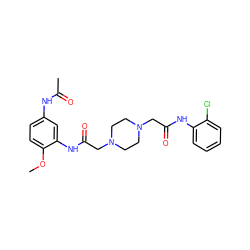 COc1ccc(NC(C)=O)cc1NC(=O)CN1CCN(CC(=O)Nc2ccccc2Cl)CC1 ZINC000019360354