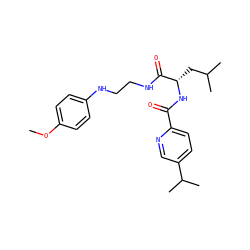 COc1ccc(NCCNC(=O)[C@H](CC(C)C)NC(=O)c2ccc(C(C)C)cn2)cc1 ZINC000003972197