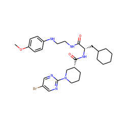 COc1ccc(NCCNC(=O)[C@H](CC2CCCCC2)NC(=O)[C@@H]2CCCN(c3ncc(Br)cn3)C2)cc1 ZINC000014971433