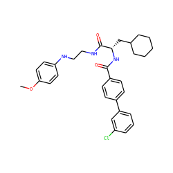 COc1ccc(NCCNC(=O)[C@H](CC2CCCCC2)NC(=O)c2ccc(-c3cccc(Cl)c3)cc2)cc1 ZINC000014971405