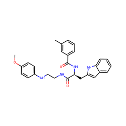 COc1ccc(NCCNC(=O)[C@H](Cc2cc3ccccc3[nH]2)NC(=O)c2cccc(C)c2)cc1 ZINC000014971374