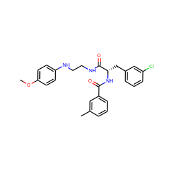 COc1ccc(NCCNC(=O)[C@H](Cc2cccc(Cl)c2)NC(=O)c2cccc(C)c2)cc1 ZINC000014971331