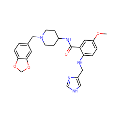 COc1ccc(NCc2c[nH]cn2)c(C(=O)NC2CCN(Cc3ccc4c(c3)OCO4)CC2)c1 ZINC000028526536