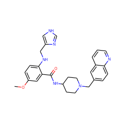 COc1ccc(NCc2c[nH]cn2)c(C(=O)NC2CCN(Cc3ccc4ncccc4c3)CC2)c1 ZINC000028525803