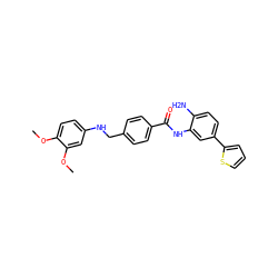 COc1ccc(NCc2ccc(C(=O)Nc3cc(-c4cccs4)ccc3N)cc2)cc1OC ZINC000014023740