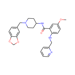 COc1ccc(NCc2ccccn2)c(C(=O)NC2CCN(Cc3ccc4c(c3)OCO4)CC2)c1 ZINC000028525946