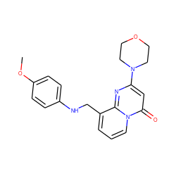 COc1ccc(NCc2cccn3c(=O)cc(N4CCOCC4)nc23)cc1 ZINC000473132434