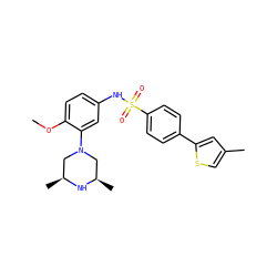 COc1ccc(NS(=O)(=O)c2ccc(-c3cc(C)cs3)cc2)cc1N1C[C@H](C)N[C@H](C)C1 ZINC000095598616