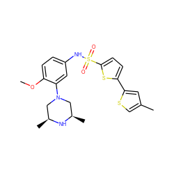 COc1ccc(NS(=O)(=O)c2ccc(-c3cc(C)cs3)s2)cc1N1C[C@H](C)N[C@H](C)C1 ZINC000095598509