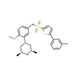 COc1ccc(NS(=O)(=O)c2ccc(-c3cccc(C)c3)s2)cc1N1C[C@H](C)N[C@H](C)C1 ZINC000095598578