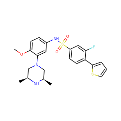 COc1ccc(NS(=O)(=O)c2ccc(-c3cccs3)c(F)c2)cc1N1C[C@H](C)N[C@H](C)C1 ZINC000095598577