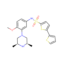 COc1ccc(NS(=O)(=O)c2ccc(-c3cccs3)s2)cc1N1C[C@H](C)N[C@H](C)C1 ZINC000095598561