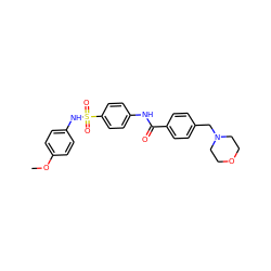 COc1ccc(NS(=O)(=O)c2ccc(NC(=O)c3ccc(CN4CCOCC4)cc3)cc2)cc1 ZINC000019929653